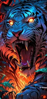 Neon tiger artwork with vibrant colors and jungle setting