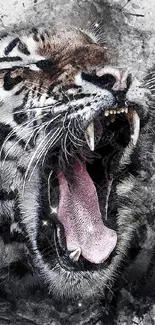 Abstract art of a roaring tiger with gray tones.