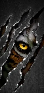 Mobile wallpaper with a fierce tiger eye through claw marks on dark background.