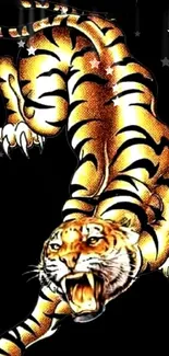 Fierce tiger in jungle on mobile wallpaper.