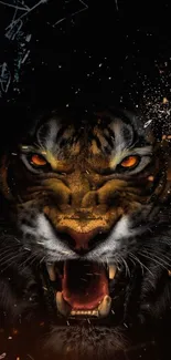 Fierce tiger roaring with vivid eyes.