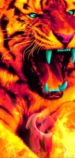 Fierce roaring tiger with vivid orange hues.