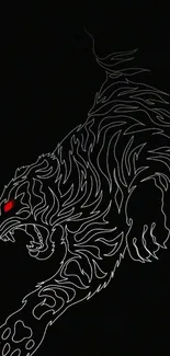 Fierce tiger silhouette with red eyes on black background.