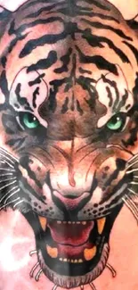 Fierce tiger tattoo design with vibrant colors on skin.