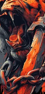 Roaring tiger with a sword in a dynamic art style.