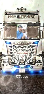 Fierce tiger art on a stylish truck on the open road.