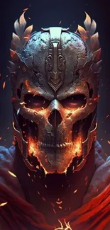 Fierce warrior with glowing skull and fiery accents mobile wallpaper.