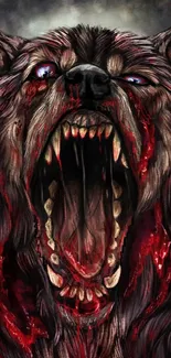 Fierce werewolf art with dark red tones and intense details.