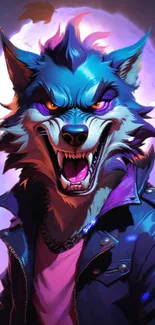 Fierce werewolf with vivid colors in fantasy art style.