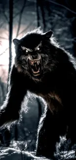 Fierce werewolf lurking in moonlit forest