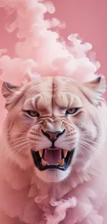 Vibrant white tiger with pink smoke mobile wallpaper.