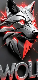 3D wolf head with glowing red accents on a dark background.