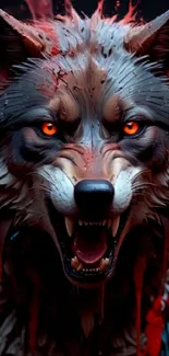 Fierce wolf with striking red and vivid details.