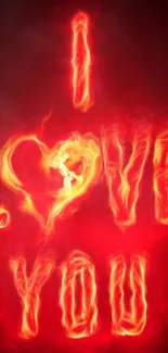 Fiery 'I Love You' text on red background.