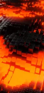 3D fiery orange and black abstract cubes wallpaper.