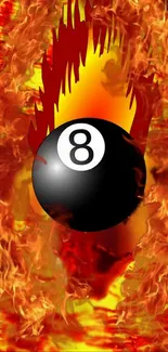 Fiery eight ball surrounded by vibrant flames wallpaper