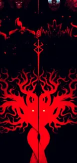 Fiery red abstract mobile wallpaper with symmetrical design.