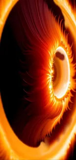 Fiery abstract mobile wallpaper with swirling orange flames.