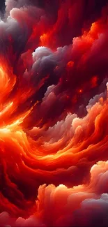 Fiery abstract cloudscape with vibrant reds and oranges.