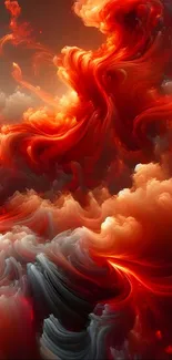 Fiery abstract clouds with red and orange swirls, creating a dramatic effect.