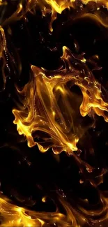 Golden fiery abstract flame design on a dark background.