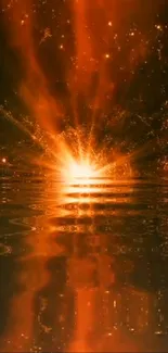 Fiery abstract light bursting over water reflections.