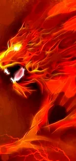 Fiery abstract lion artwork in bright red and orange tones for mobile wallpaper.