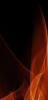 Orange abstract waves on black phone wallpaper.