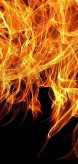 Fiery abstract mobile wallpaper with orange flames on a dark background.