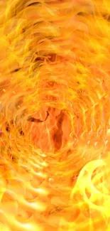 Fiery abstract mobile wallpaper with orange and yellow swirls.