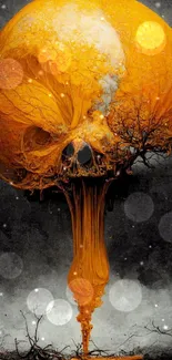 Abstract orange skull art wallpaper with dark background.