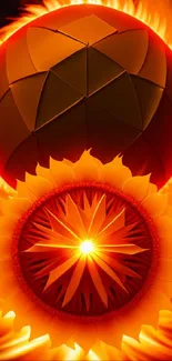 Abstract fiery sun wallpaper with vibrant orange and dynamic design.