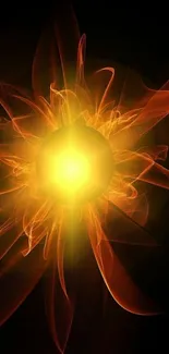 Fiery abstract wallpaper with glowing sun design.