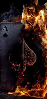 Fiery Ace of Spades engulfed in dramatic flames for mobile wallpaper.