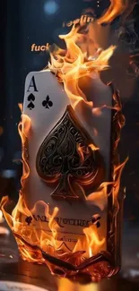 Fiery Ace of Spades card with flames.