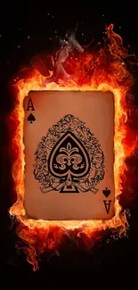 Fiery Ace of Spades with flames wallpaper design.