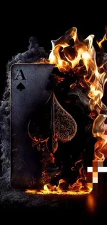 Fiery ace of spades card with vibrant flames on dark background.