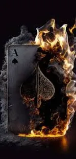Fiery Ace of Spades card burning with intense flames.