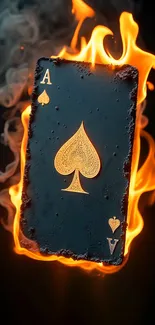 Burning Ace of Spades card engulfed in flames.