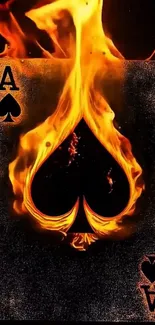 Fiery Ace of Spades card surrounded by flames.