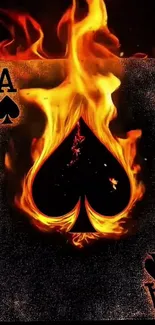 A fiery Ace of Spades card burning with intense flames.