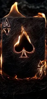 Ace of Spades card engulfed in flames for wallpaper.