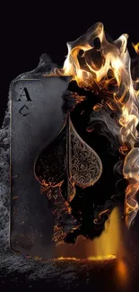 Fiery Ace of Spades with burning flames wallpaper.