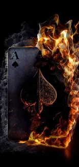 Ace of Spades card burning with flames.