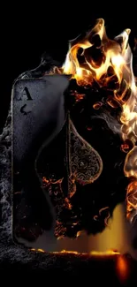 Ace of Spades card engulfed in dramatic flames.