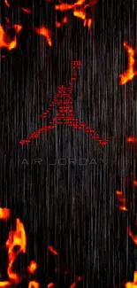 Fiery Air Jordan logo with flame accents on a dark textured background.