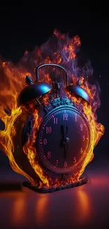 A classic alarm clock engulfed in artistic flames, creating a fiery and dynamic visual.