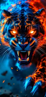 Dynamic leopard with fire and blue hues.