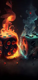 Mobile wallpaper of fiery and icy dice with vivid contrast.