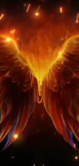 A pair of fiery burning wings against a dark background.